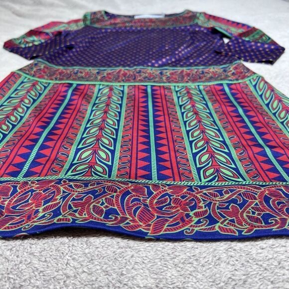 Gretchen Scott Dress Womens Small Mixed Pattern Sheath Blue Red Green 3/4 Sleeve - Picture 6 of 14